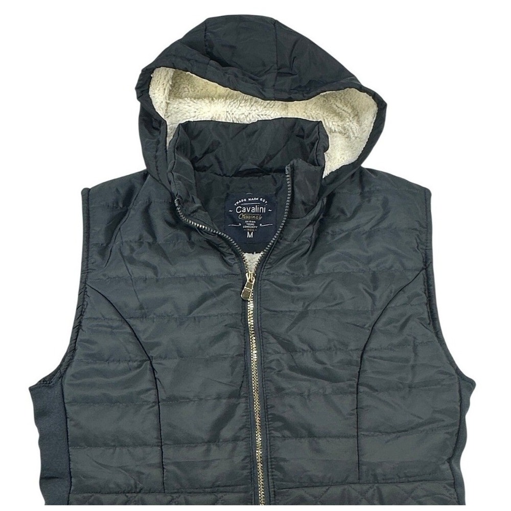 Cavalini‎ Original Womens Black Quilted Sherpa Lined Hooded Puffer Vest M